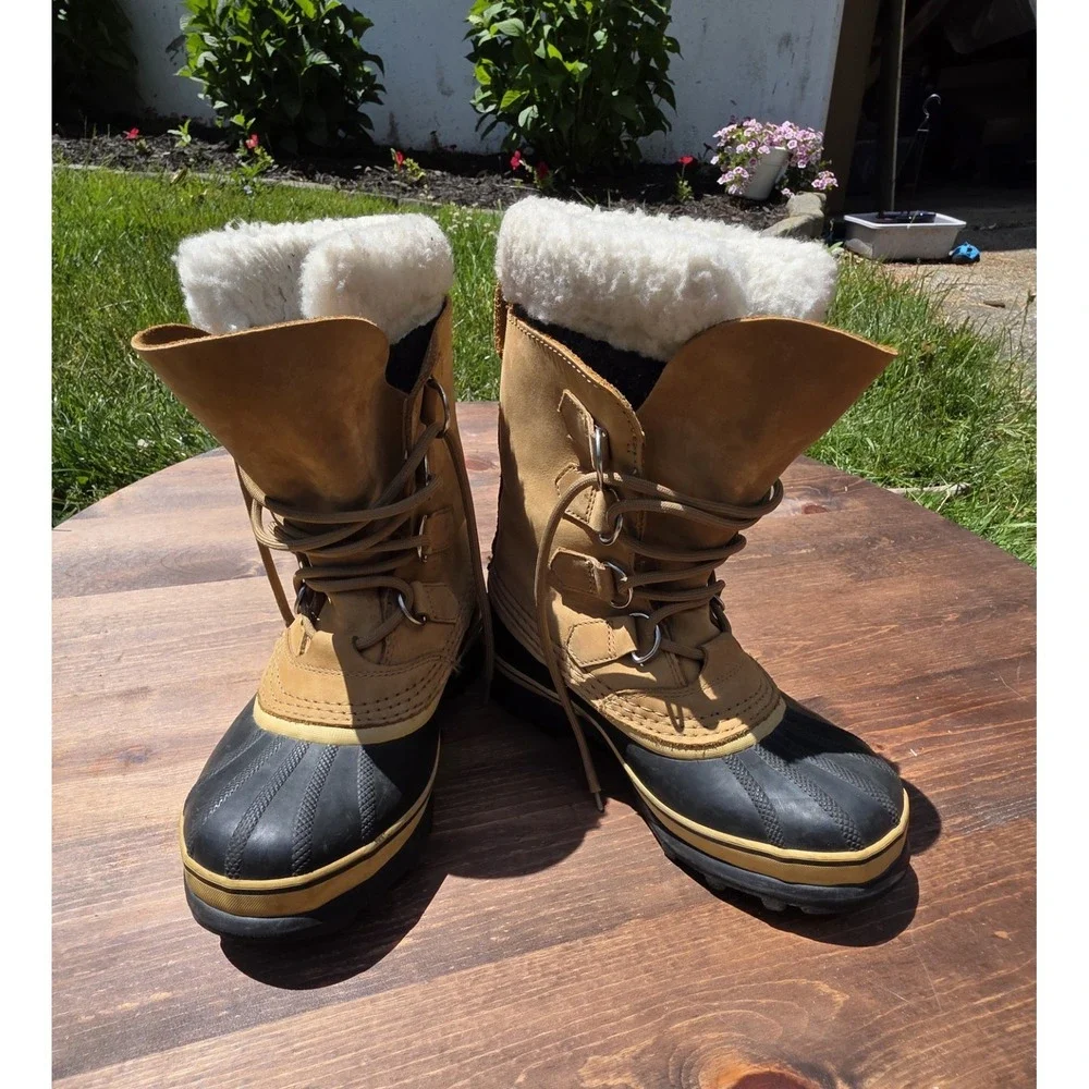Sorel Caribou Waterproof Winter Snow Boots Women's Size 6 Tan Black Insulated...